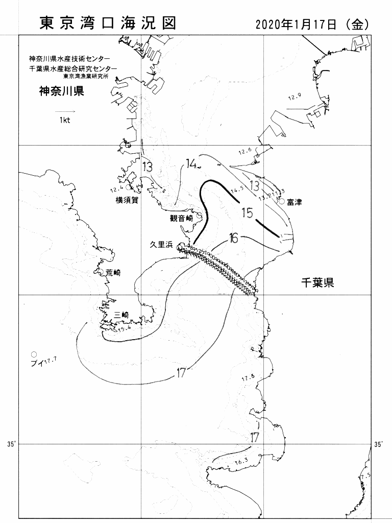 海況図, 東京湾口海況図 検索結果, (水温分布 等を図示)