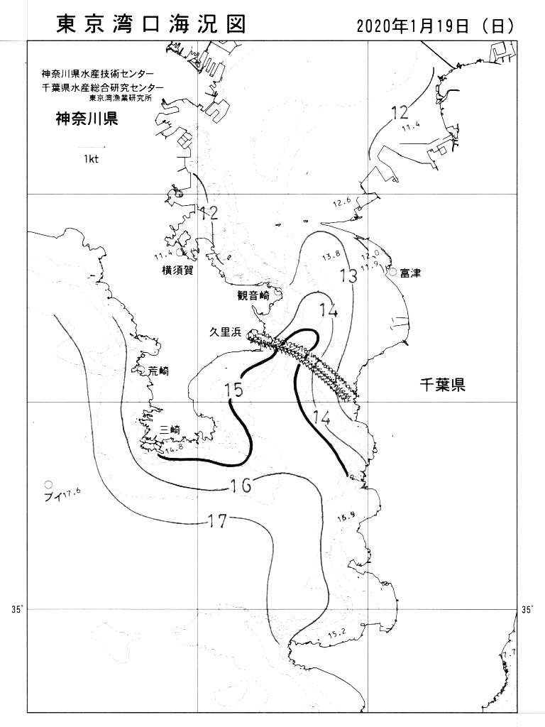 海況図, 東京湾口海況図 検索結果, (水温分布 等を図示)
