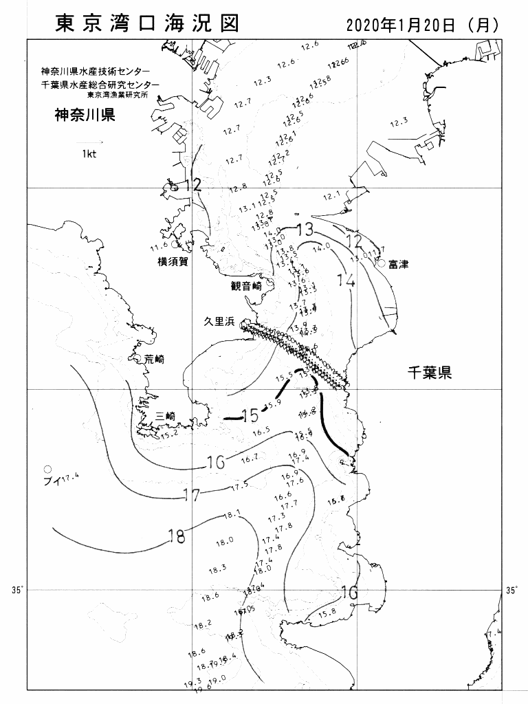 海況図, 東京湾口海況図 検索結果, (水温分布 等を図示)