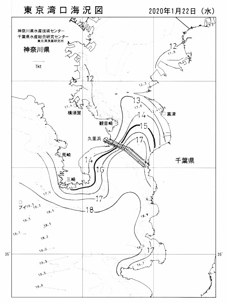 海況図, 東京湾口海況図 検索結果, (水温分布 等を図示)