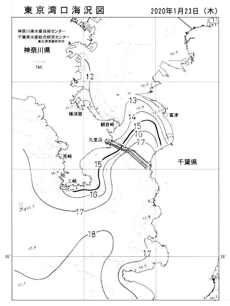 海況図, 東京湾口海況図 検索結果, (水温分布 等を図示)