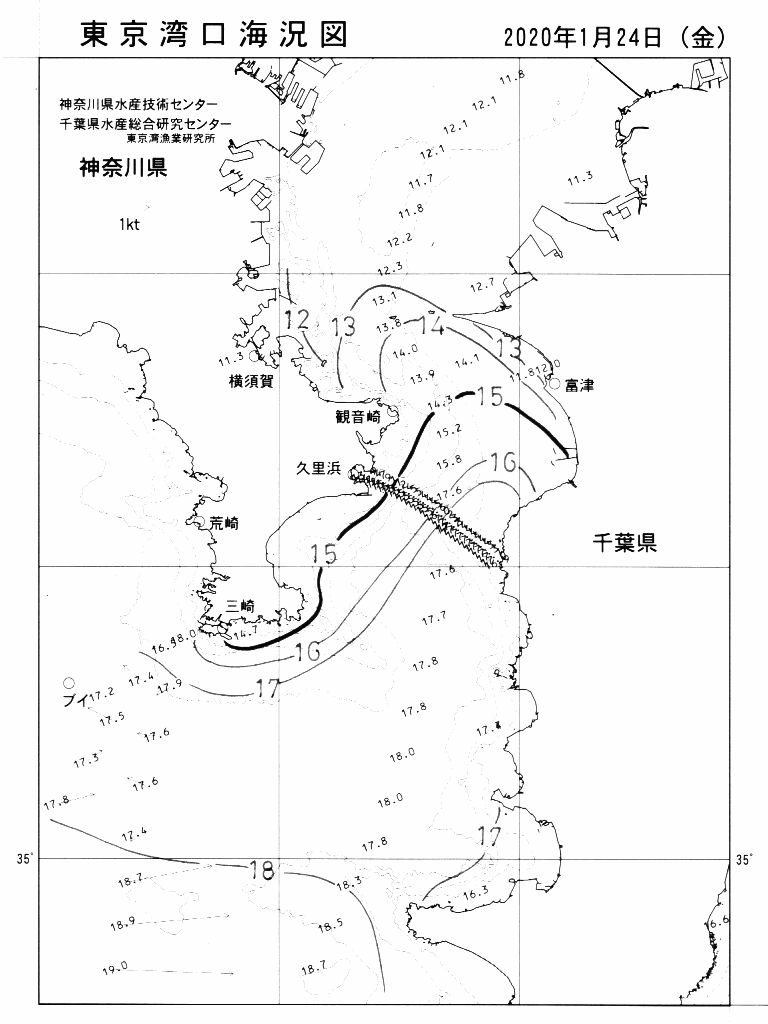 海況図, 東京湾口海況図 検索結果, (水温分布 等を図示)