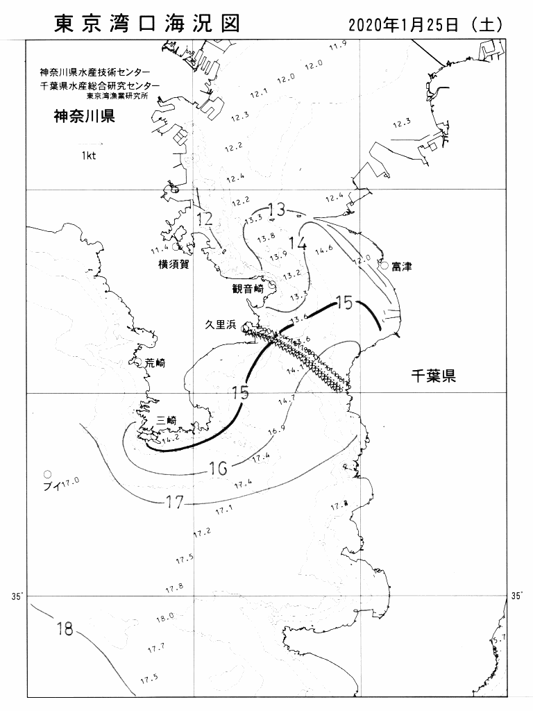 海況図, 東京湾口海況図 検索結果, (水温分布 等を図示)