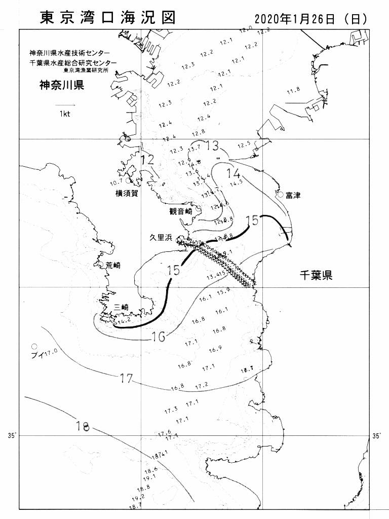 海況図, 東京湾口海況図 検索結果, (水温分布 等を図示)