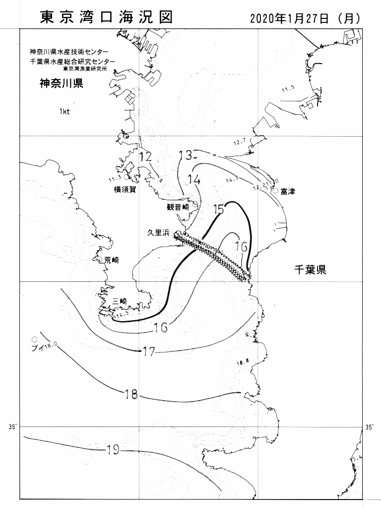 海況図, 東京湾口海況図 検索結果, (水温分布 等を図示)