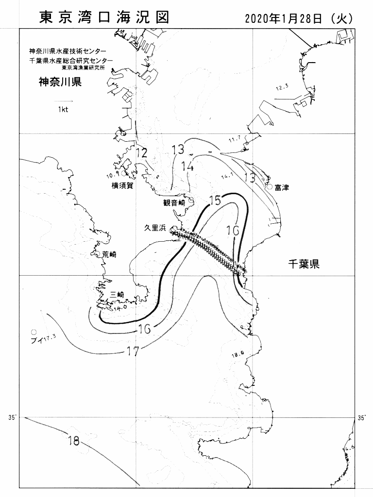 海況図, 東京湾口海況図 検索結果, (水温分布 等を図示)
