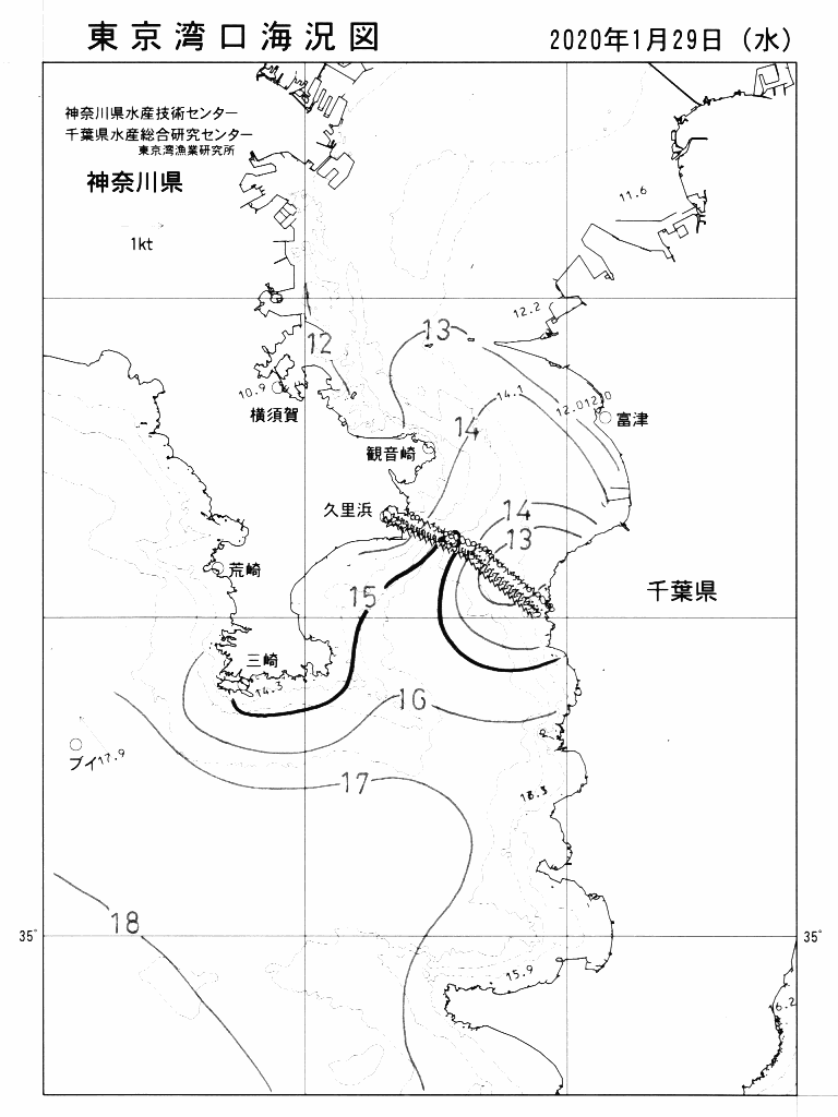 海況図, 東京湾口海況図 検索結果, (水温分布 等を図示)