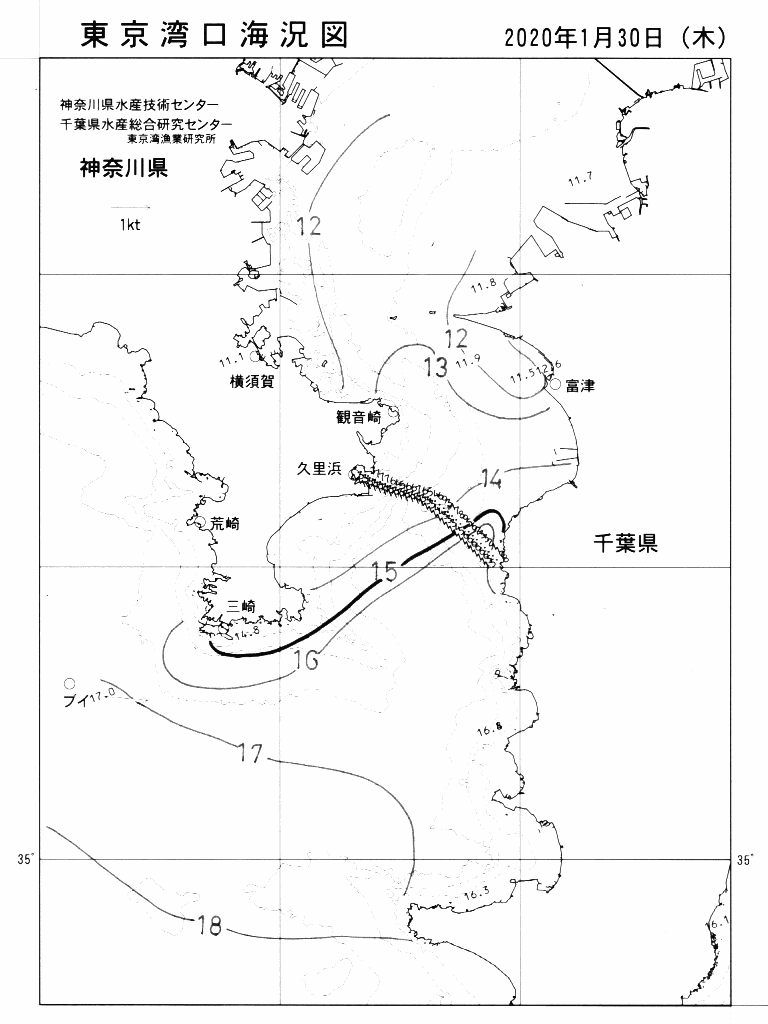 海況図, 東京湾口海況図 検索結果, (水温分布 等を図示)