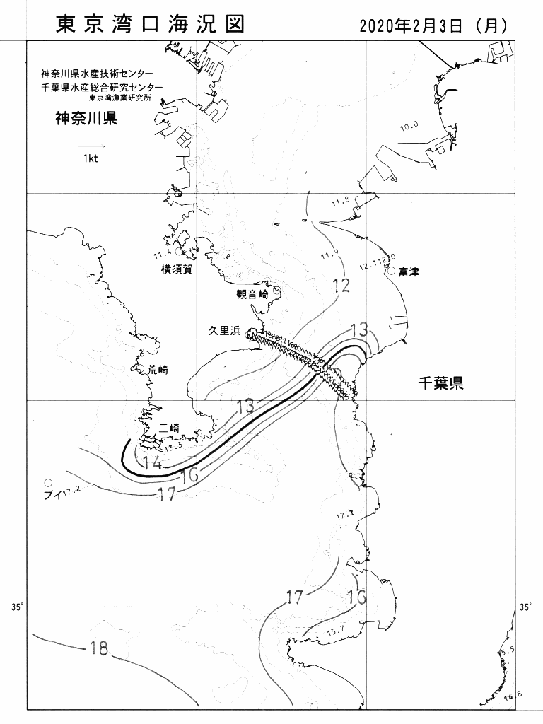 海況図, 東京湾口海況図 検索結果, (水温分布 等を図示)