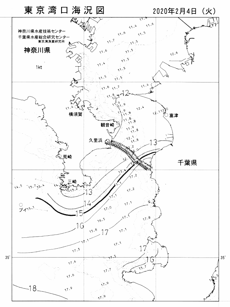 海況図, 東京湾口海況図 検索結果, (水温分布 等を図示)