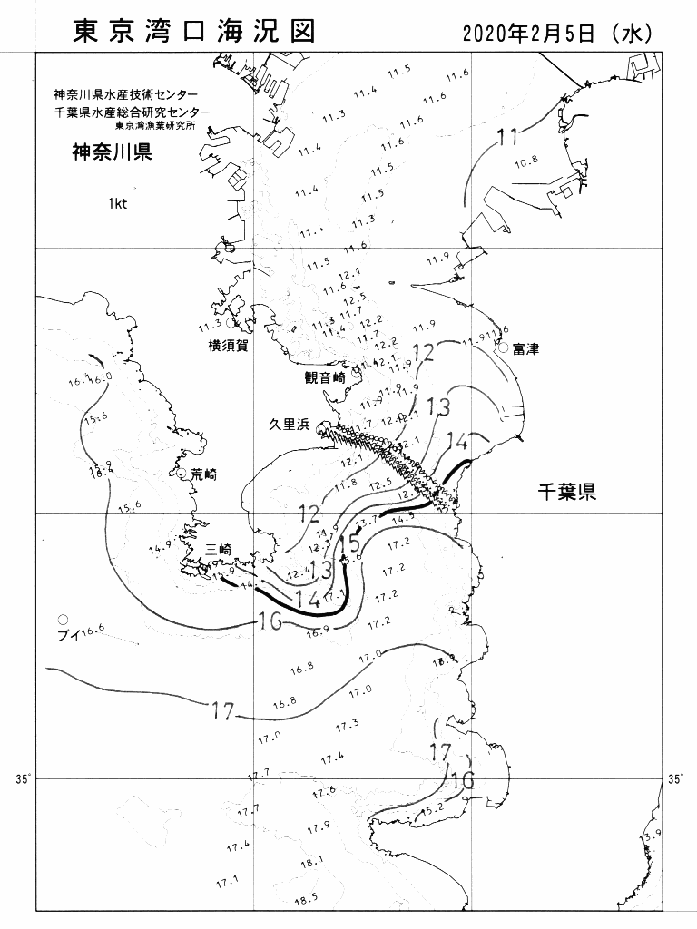 海況図, 東京湾口海況図 検索結果, (水温分布 等を図示)
