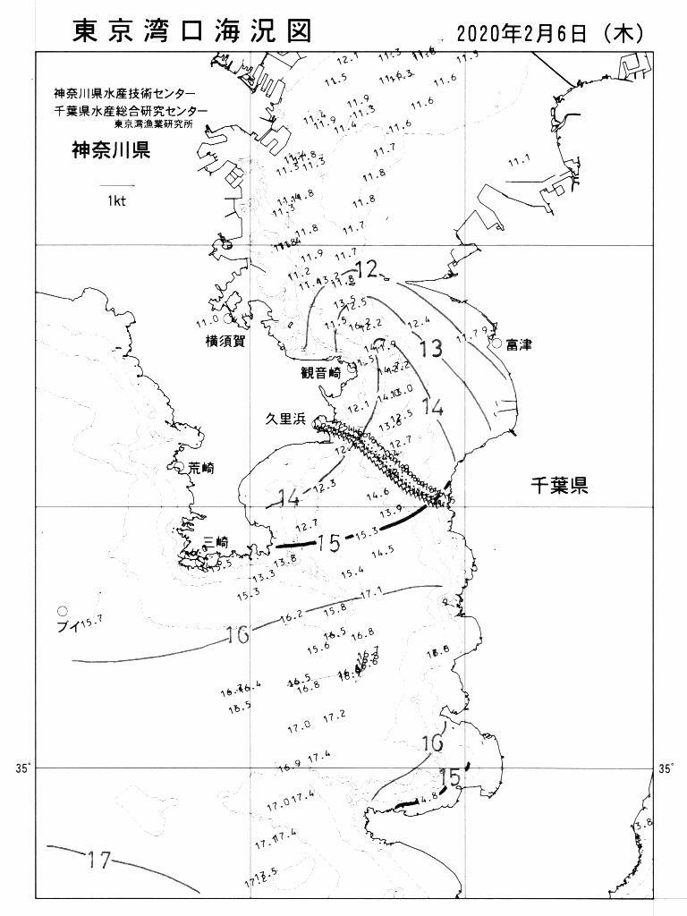 海況図, 東京湾口海況図 検索結果, (水温分布 等を図示)