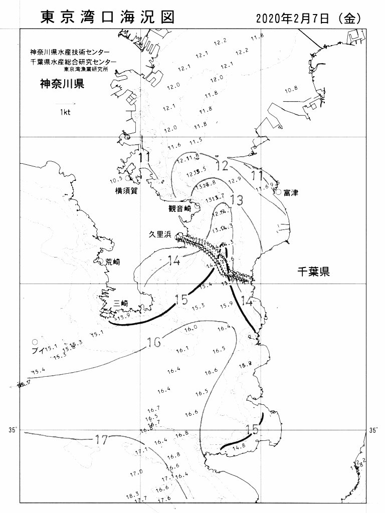 海況図, 東京湾口海況図 検索結果, (水温分布 等を図示)