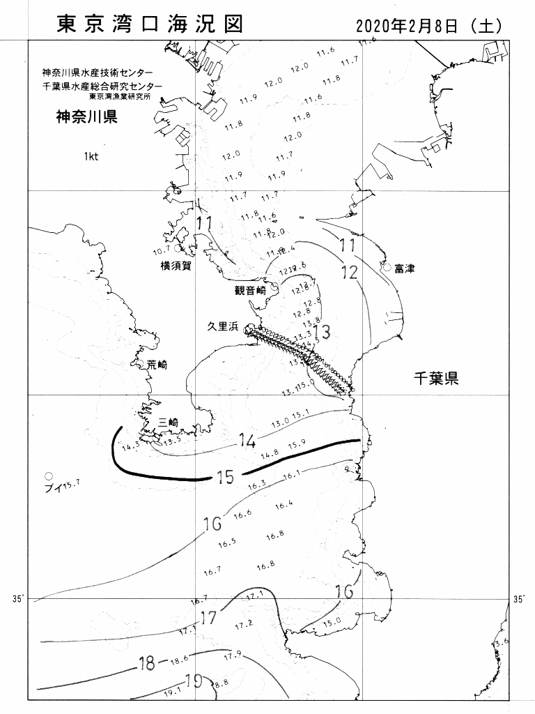 海況図, 東京湾口海況図 検索結果, (水温分布 等を図示)