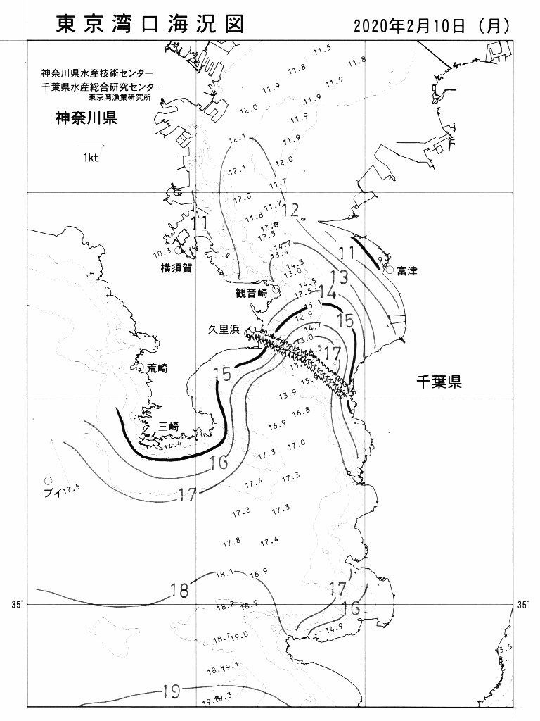 海況図, 東京湾口海況図 検索結果, (水温分布 等を図示)