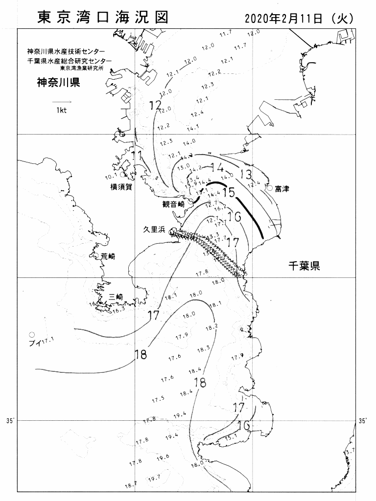 海況図, 東京湾口海況図 検索結果, (水温分布 等を図示)