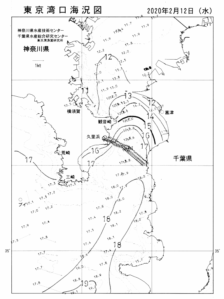 海況図, 東京湾口海況図 検索結果, (水温分布 等を図示)