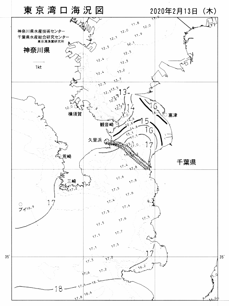 海況図, 東京湾口海況図 検索結果, (水温分布 等を図示)