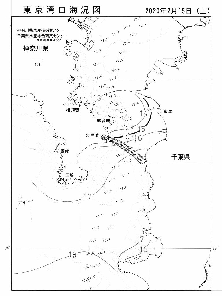 海況図, 東京湾口海況図 検索結果, (水温分布 等を図示)