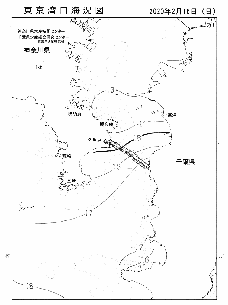 海況図, 東京湾口海況図 検索結果, (水温分布 等を図示)