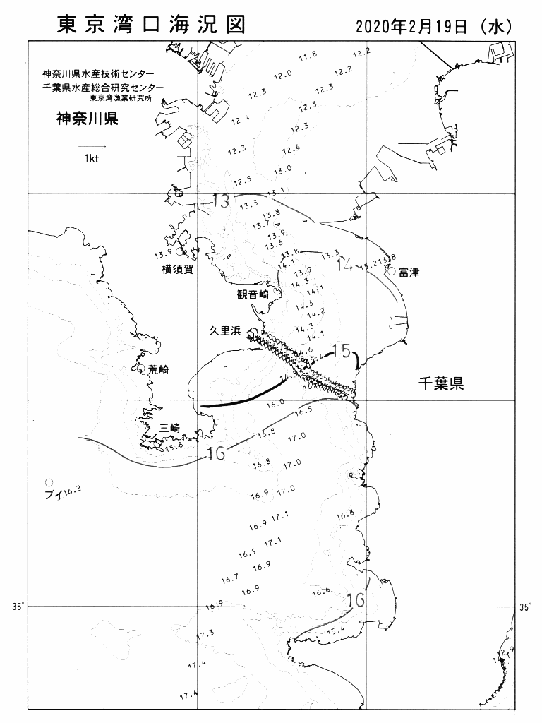 海況図, 東京湾口海況図 検索結果, (水温分布 等を図示)