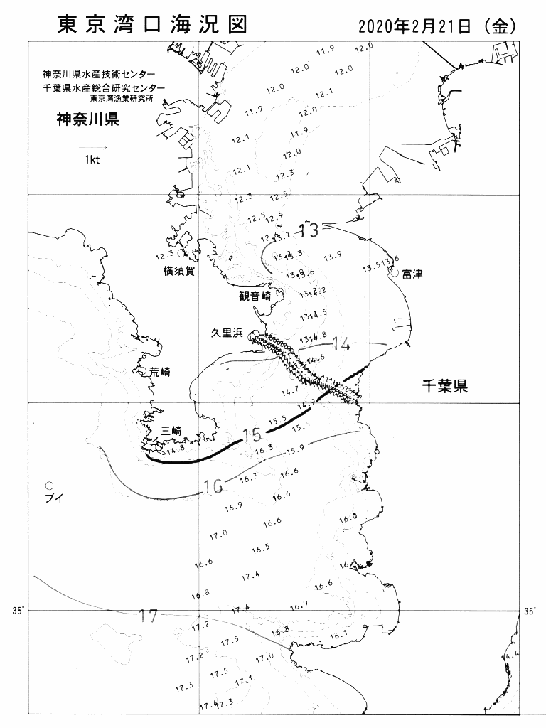 海況図, 東京湾口海況図 検索結果, (水温分布 等を図示)