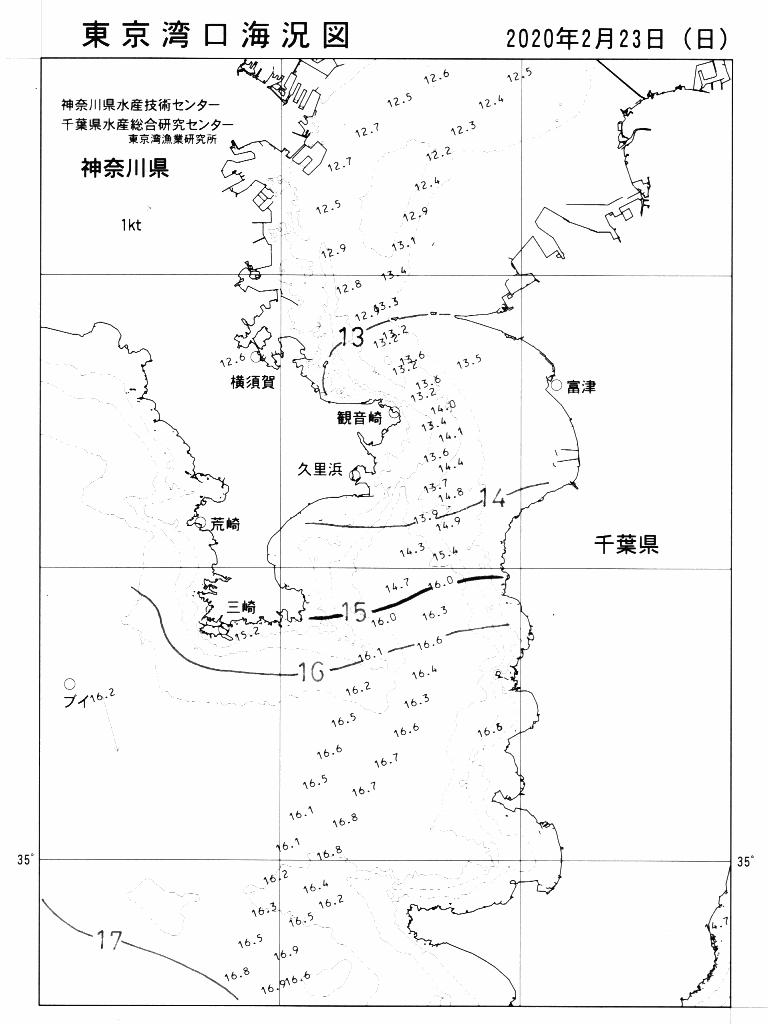 海況図, 東京湾口海況図 検索結果, (水温分布 等を図示)