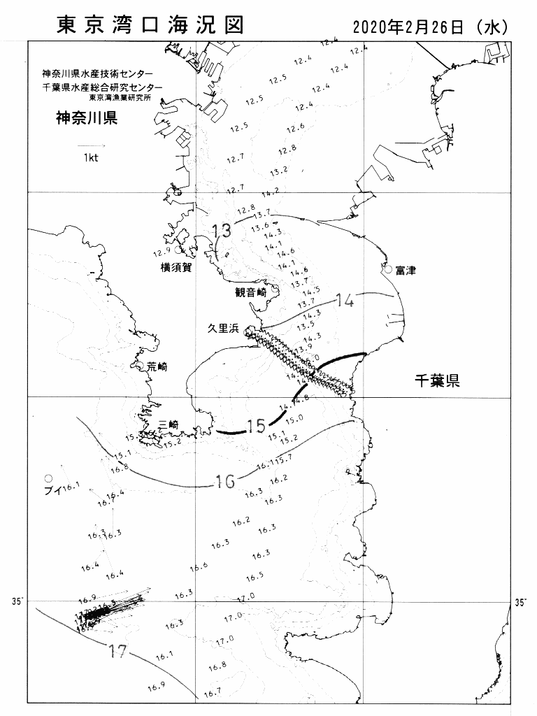海況図, 東京湾口海況図 検索結果, (水温分布 等を図示)