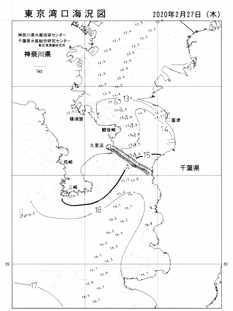 海況図, 東京湾口海況図 検索結果, (水温分布 等を図示)