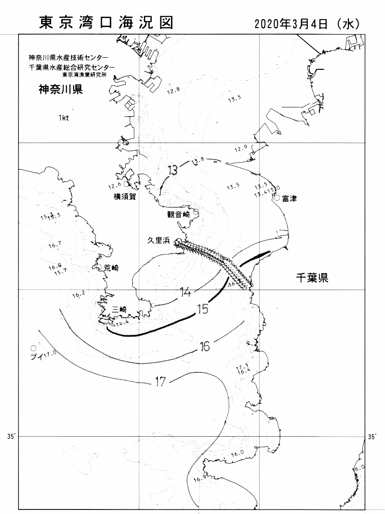 海況図, 東京湾口海況図 検索結果, (水温分布 等を図示)