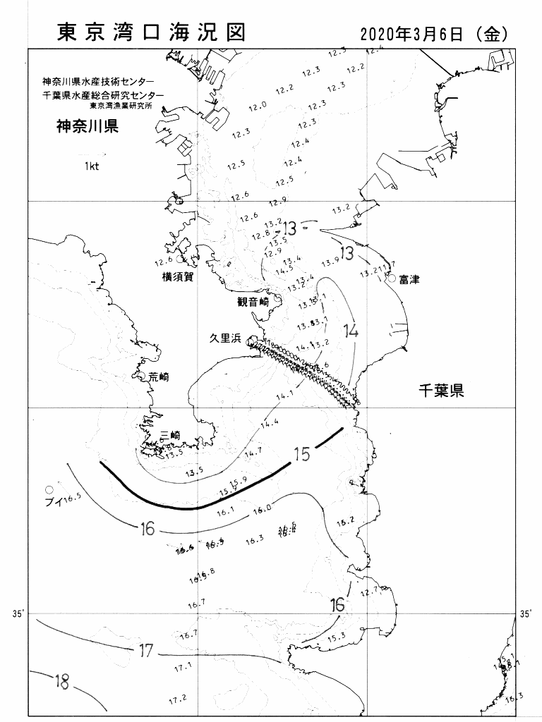 海況図, 東京湾口海況図 検索結果, (水温分布 等を図示)