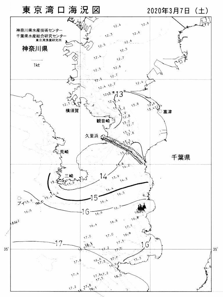 海況図, 東京湾口海況図 検索結果, (水温分布 等を図示)