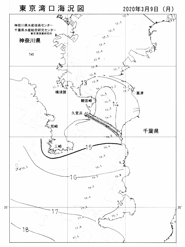 海況図, 東京湾口海況図 検索結果, (水温分布 等を図示)