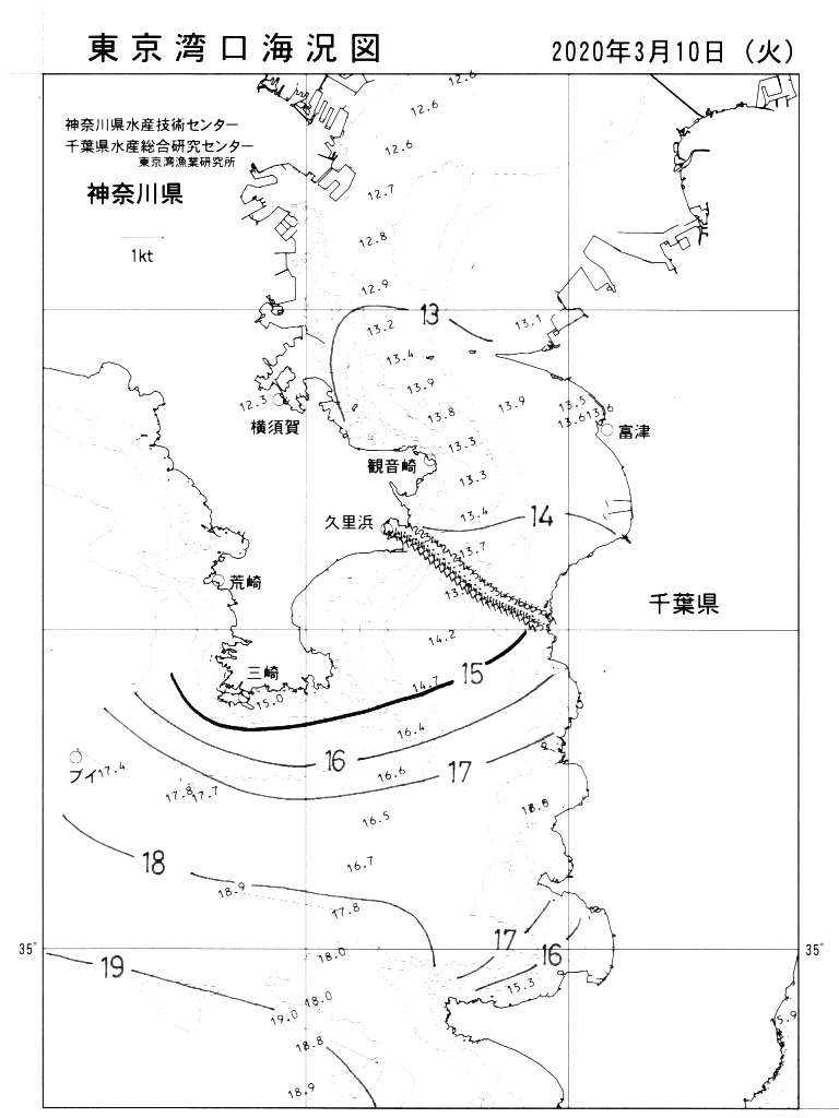 海況図, 東京湾口海況図 検索結果, (水温分布 等を図示)
