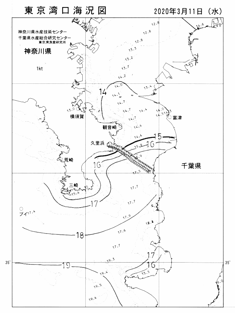 海況図, 東京湾口海況図 検索結果, (水温分布 等を図示)