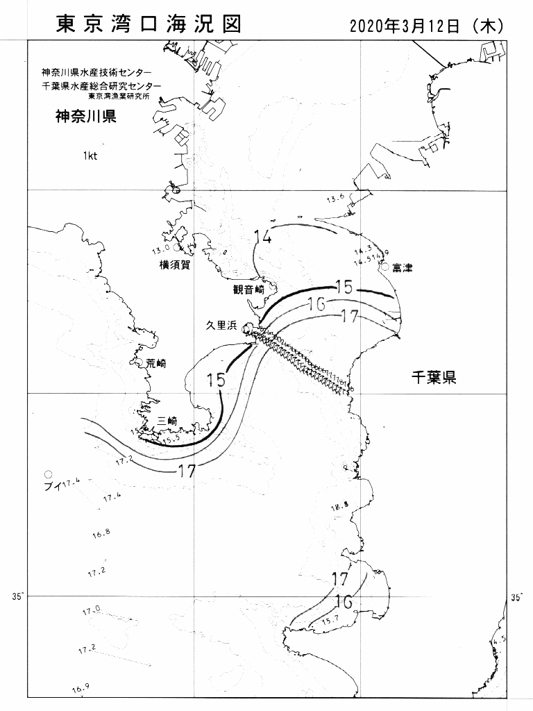 海況図, 東京湾口海況図 検索結果, (水温分布 等を図示)