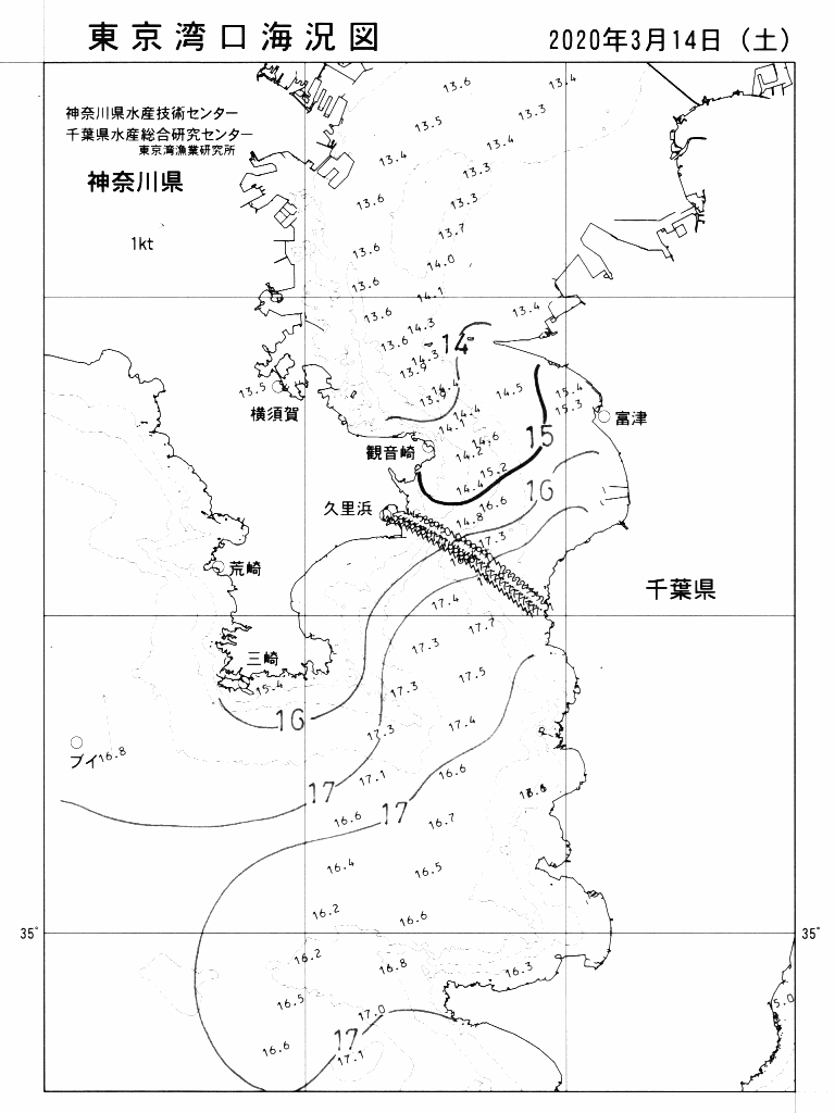 海況図, 東京湾口海況図 検索結果, (水温分布 等を図示)