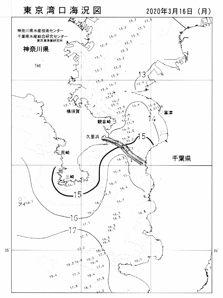 海況図, 東京湾口海況図 検索結果, (水温分布 等を図示)