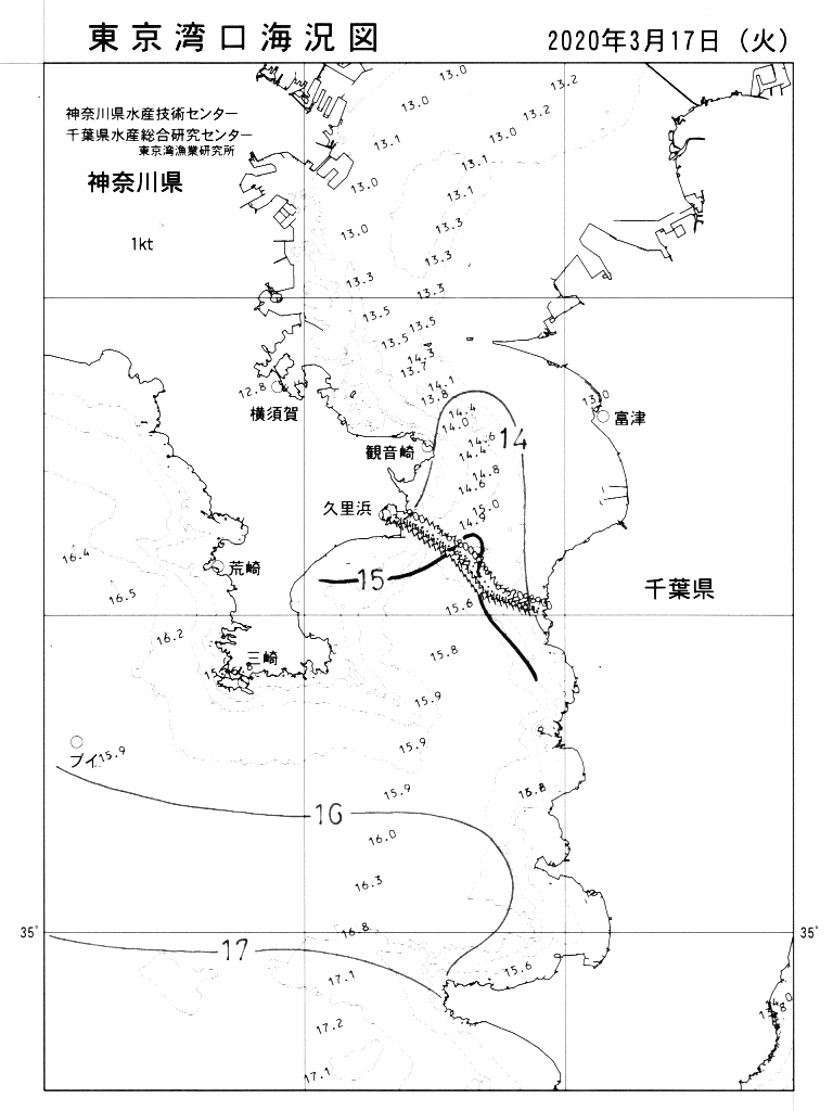 海況図, 東京湾口海況図 検索結果, (水温分布 等を図示)