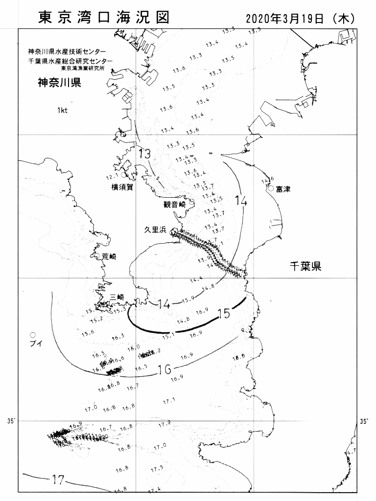 海況図, 東京湾口海況図 検索結果, (水温分布 等を図示)