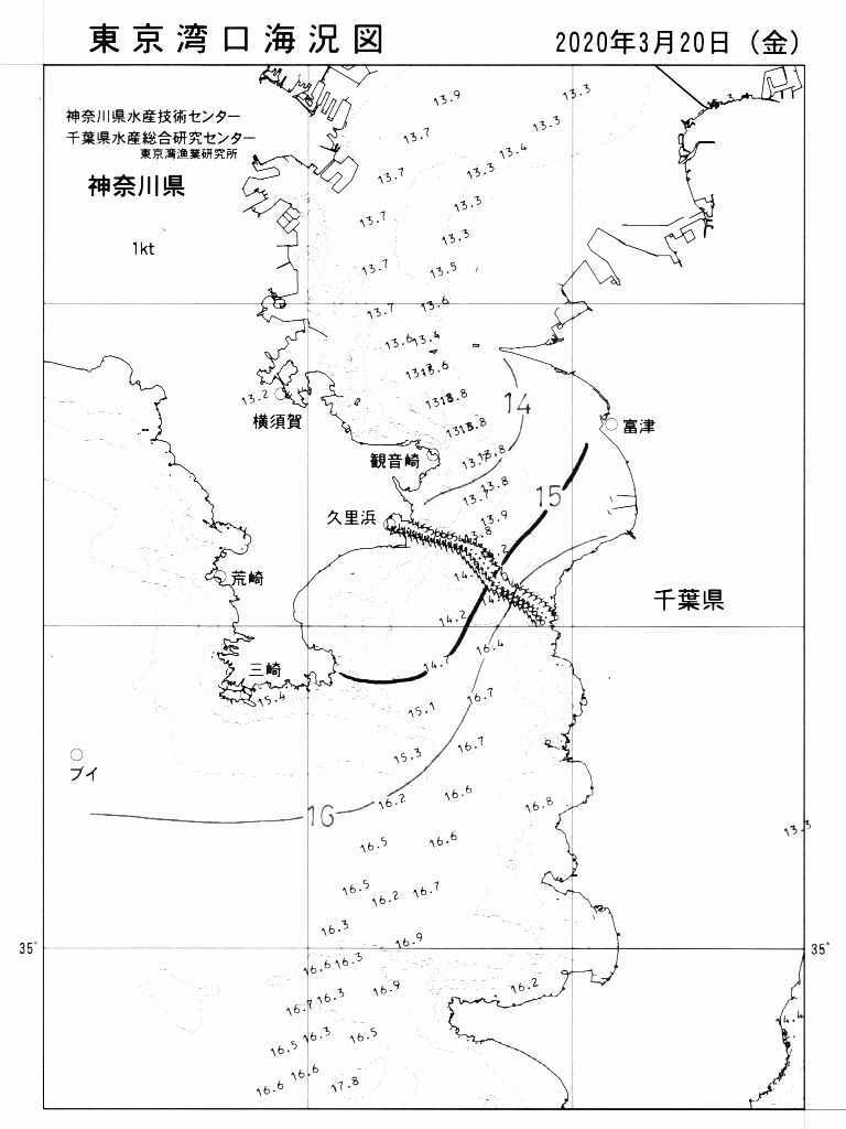 海況図, 東京湾口海況図 検索結果, (水温分布 等を図示)