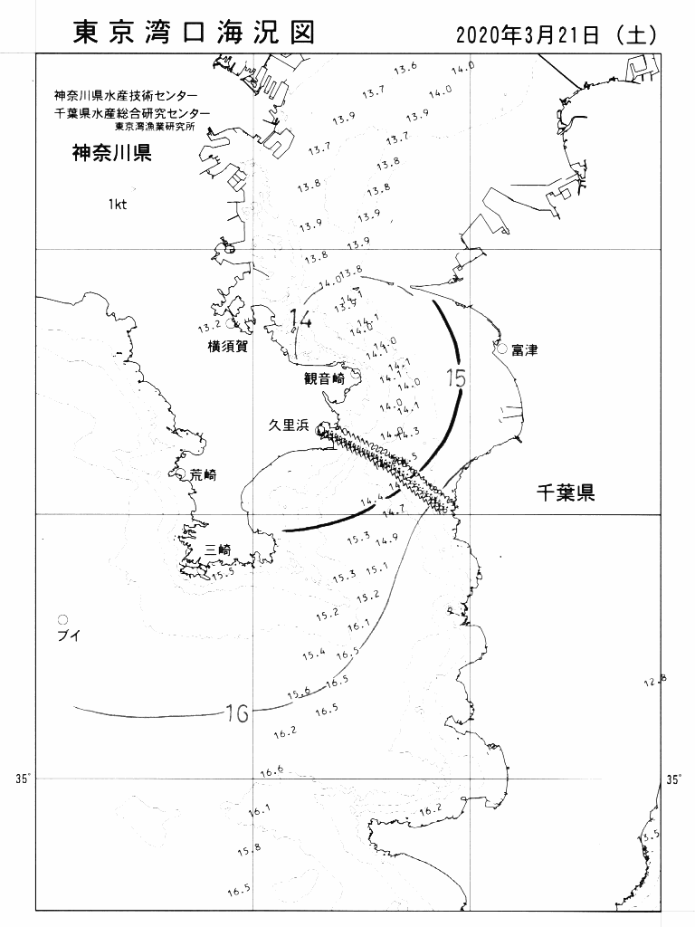 海況図, 東京湾口海況図 検索結果, (水温分布 等を図示)