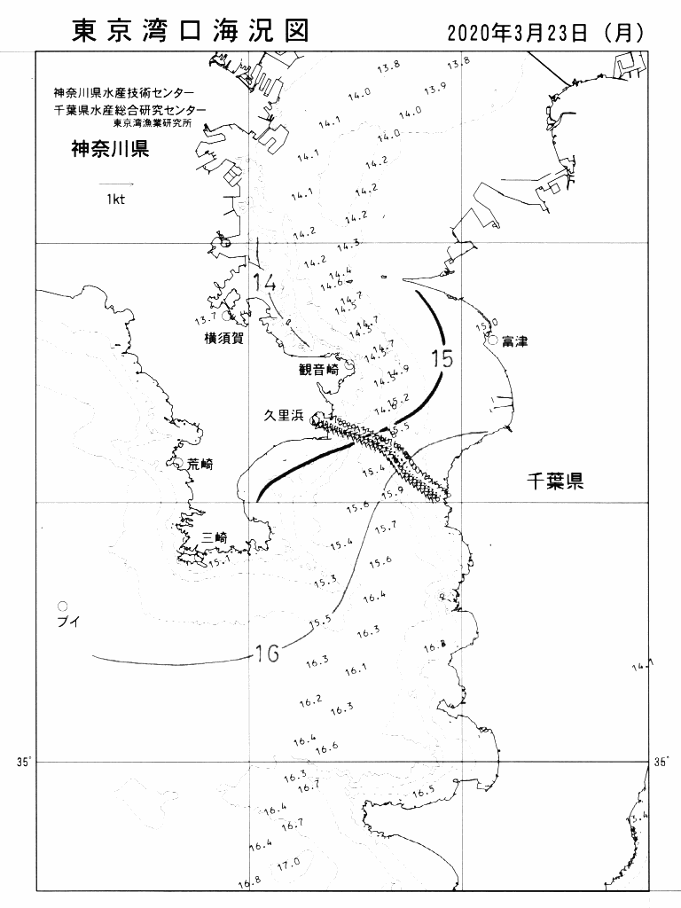 海況図, 東京湾口海況図 検索結果, (水温分布 等を図示)