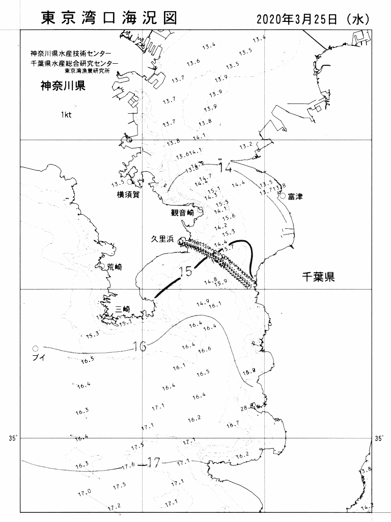 海況図, 東京湾口海況図 検索結果, (水温分布 等を図示)