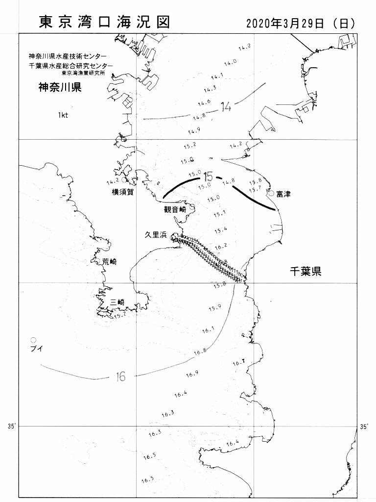 海況図, 東京湾口海況図 検索結果, (水温分布 等を図示)
