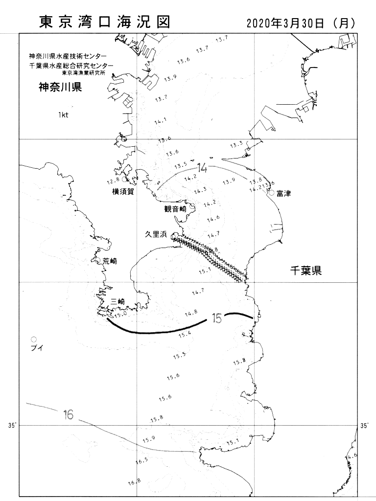 海況図, 東京湾口海況図 検索結果, (水温分布 等を図示)