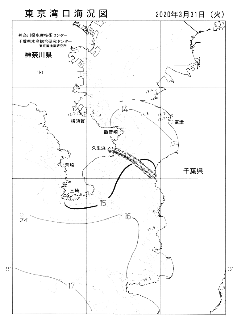 海況図, 東京湾口海況図 検索結果, (水温分布 等を図示)