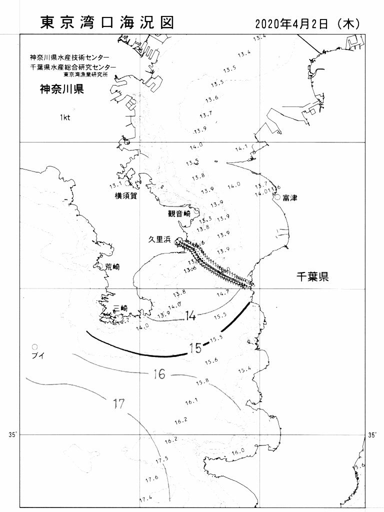 海況図, 東京湾口海況図 検索結果, (水温分布 等を図示)