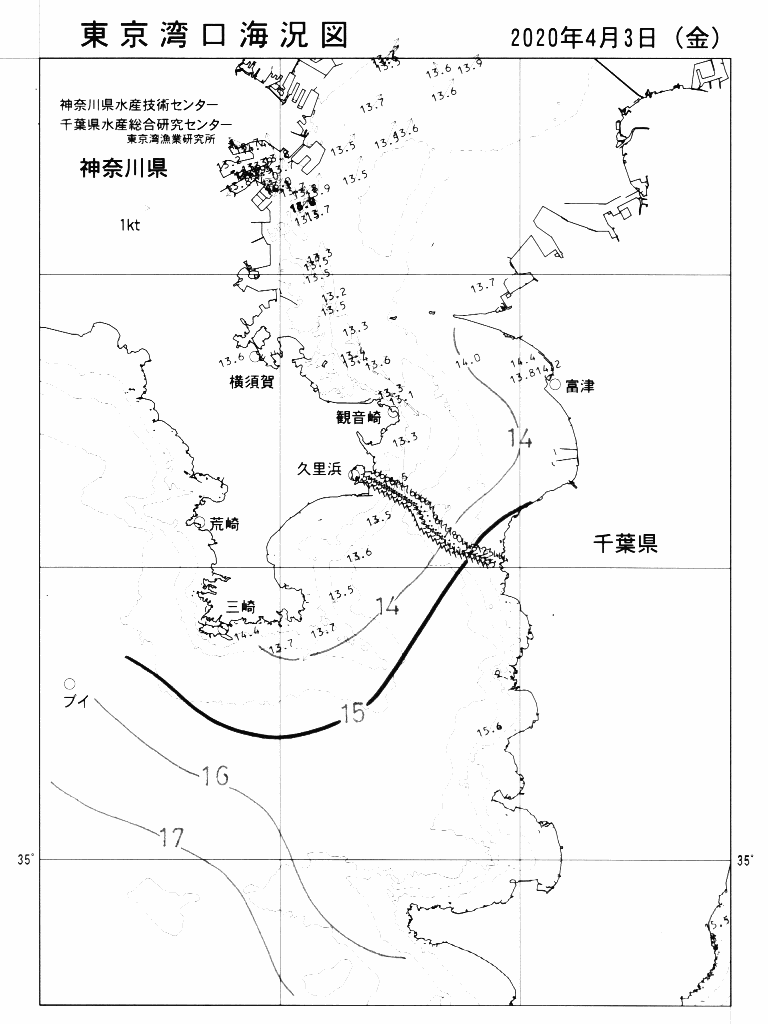 海況図, 東京湾口海況図 検索結果, (水温分布 等を図示)