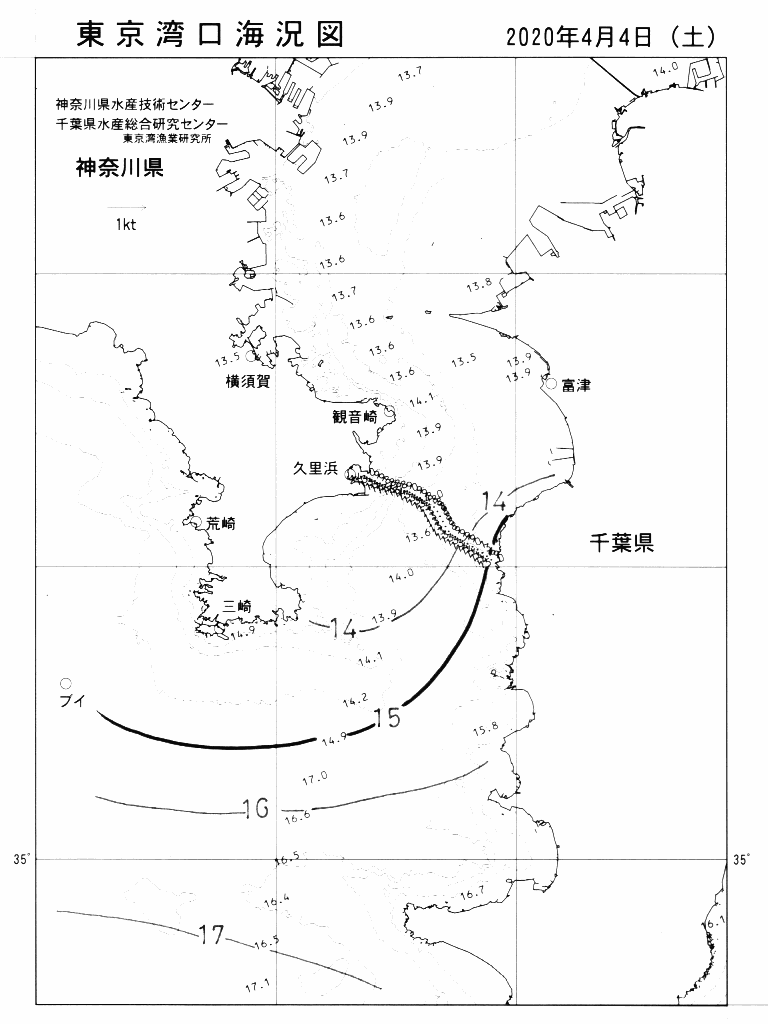 海況図, 東京湾口海況図 検索結果, (水温分布 等を図示)
